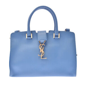 SAINT LAURENT Cabas Bag Blue Leather Handbag